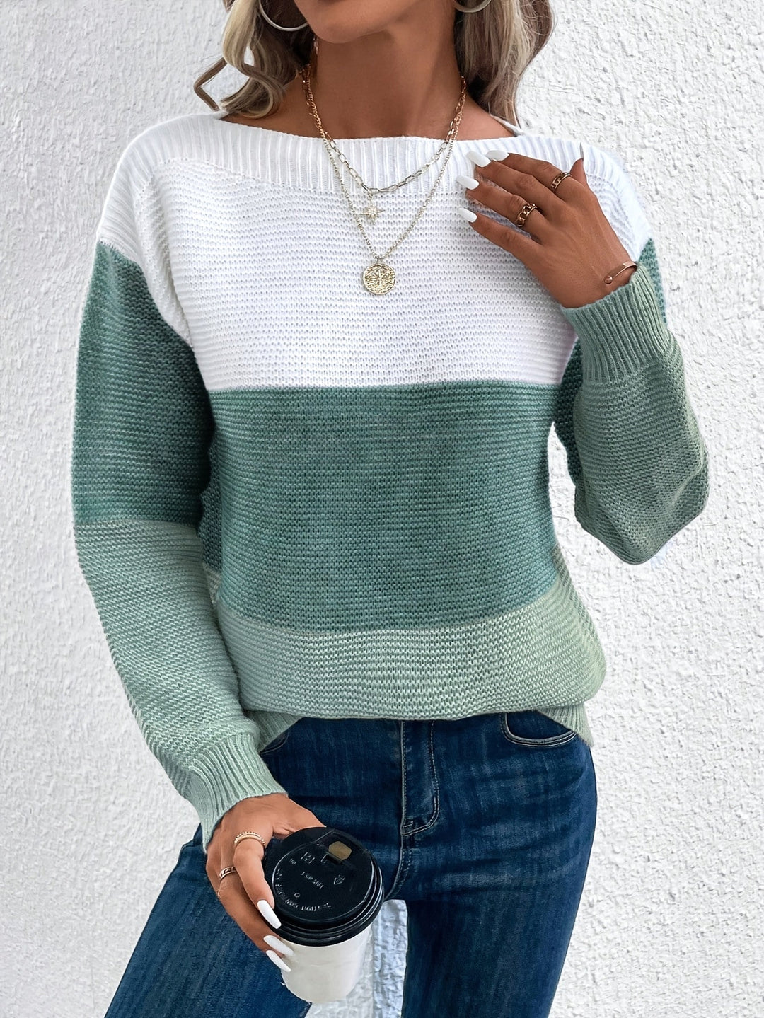 Color-Blocked Drop-Shoulder Sweater