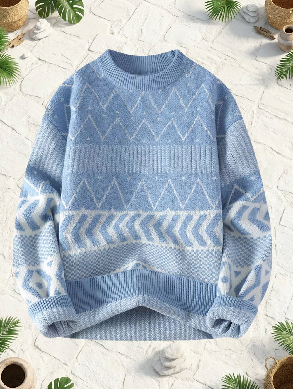 Patterned Crew-Neck Sweater