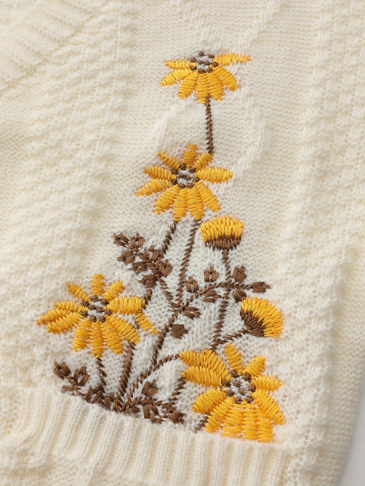 Floral Embroidered Button Cardigan