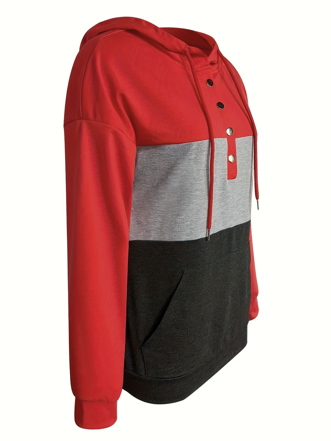 Color Block Button-Neck Hoodie