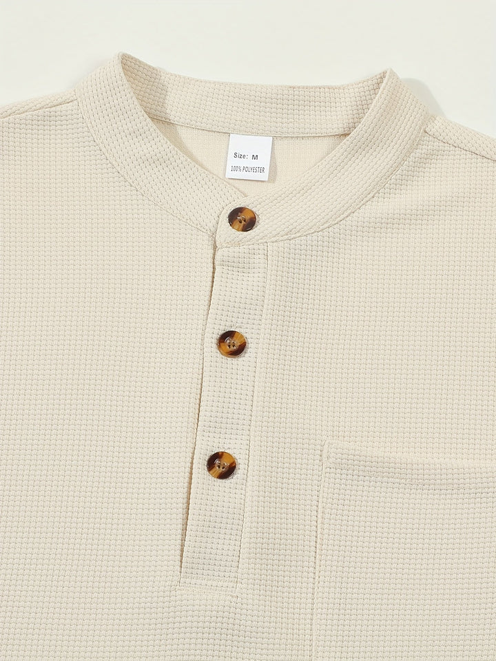 Textured Long Sleeve Henley Shirt
