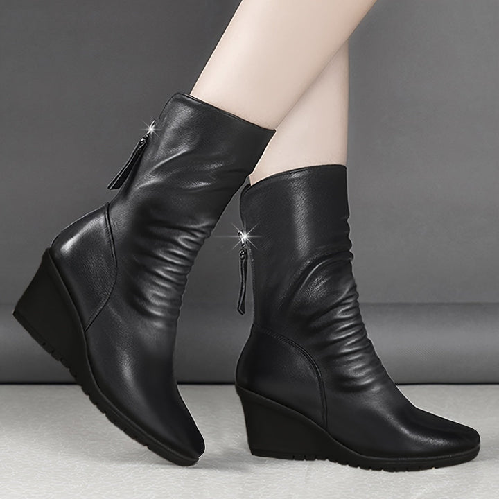 Sleek Wedge Mid-Calf Boots