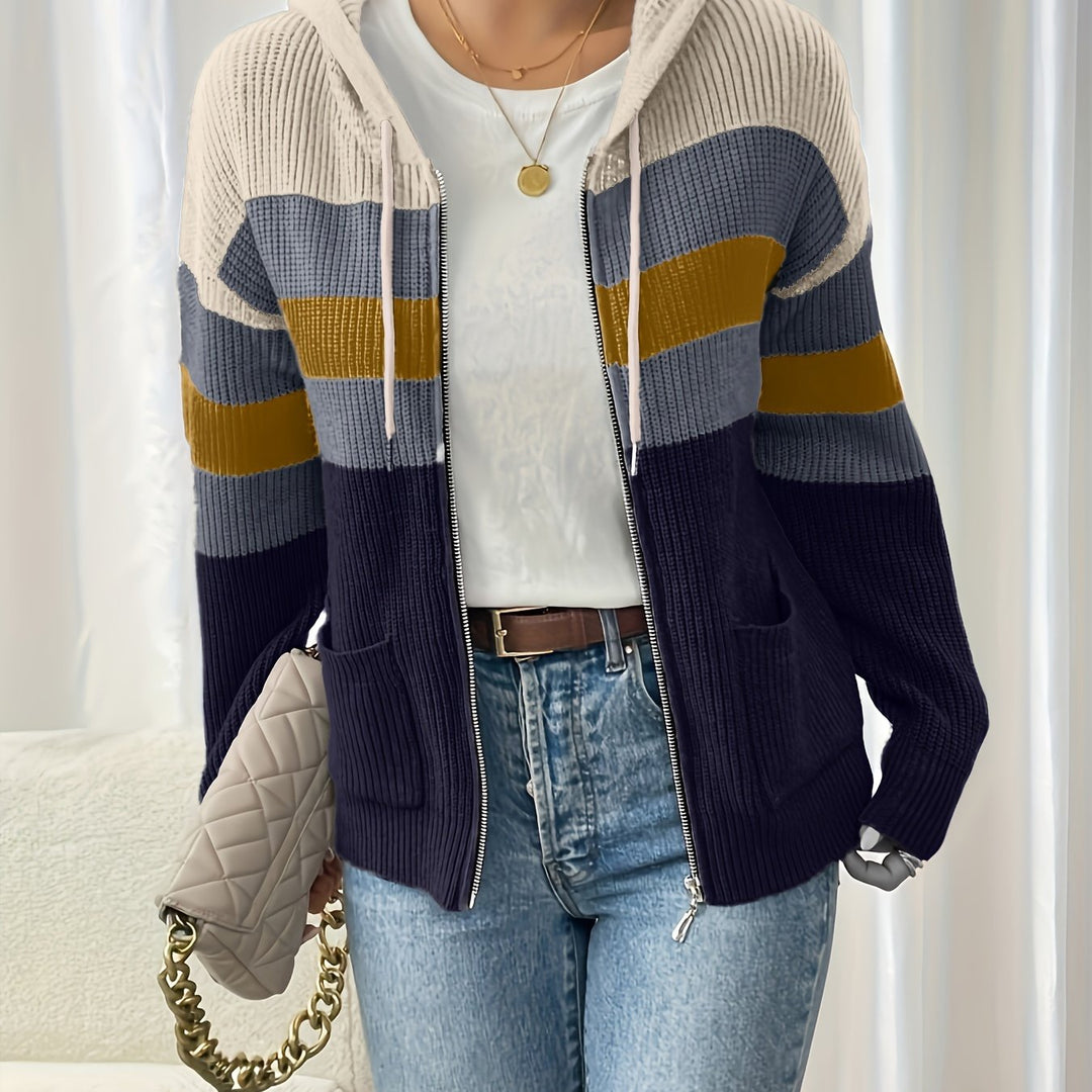 Colour-Block Hooded Zip Cardigan
