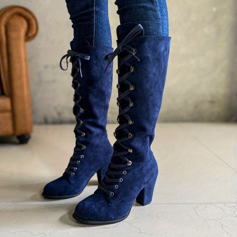 Lace-Up Chunky-Heel Tall Boots