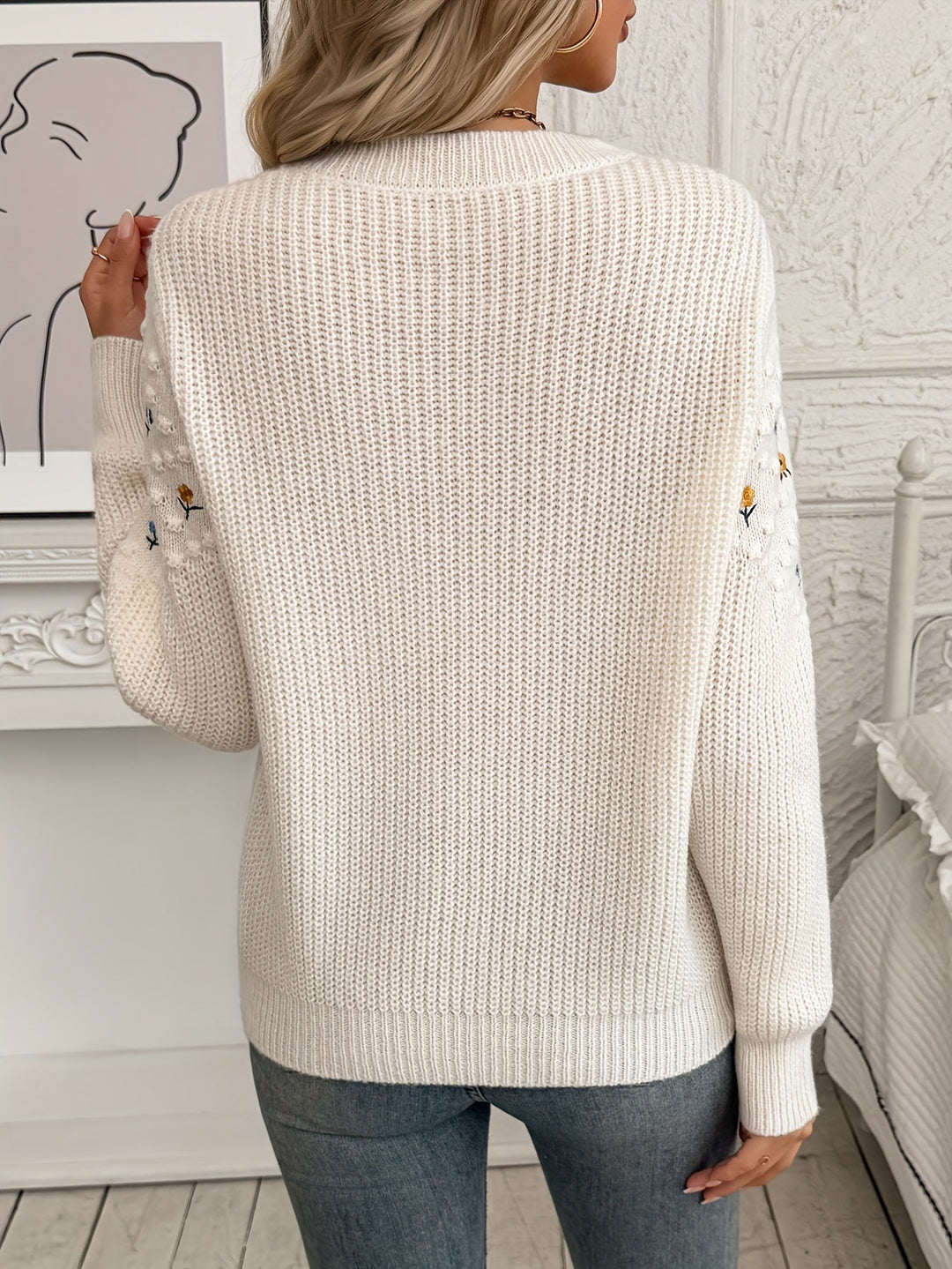 Floral Embroidered Knit Sweater