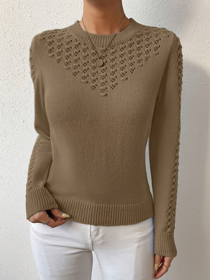 Pointelle-Knit Round Neck Sweater