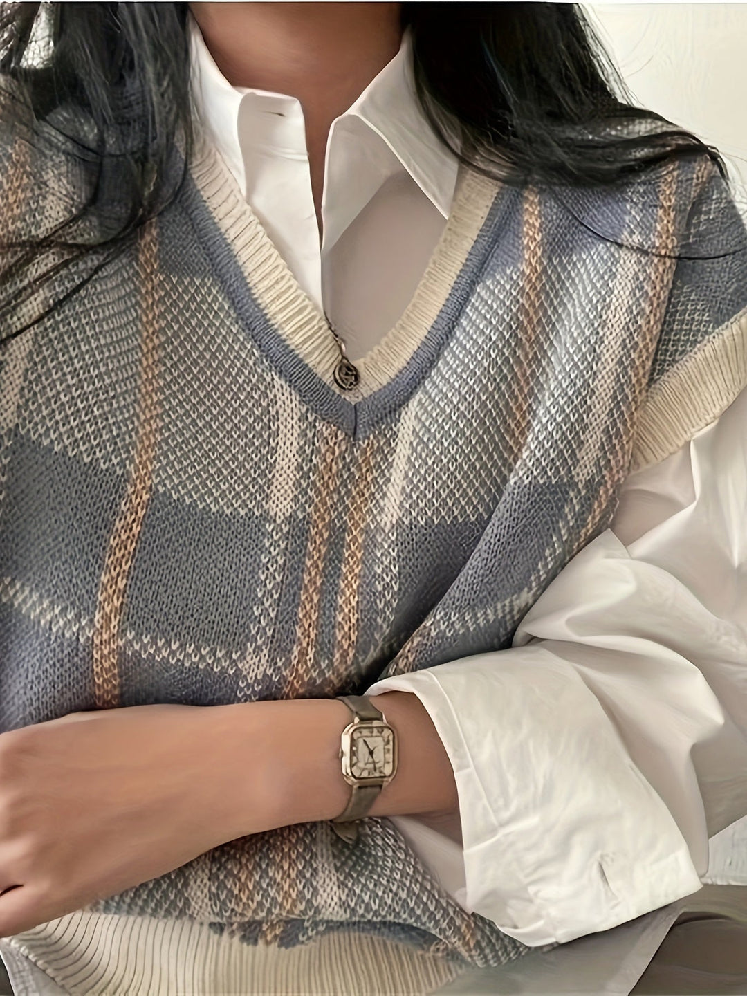 Vintage Plaid V-Neck Sweater Vest