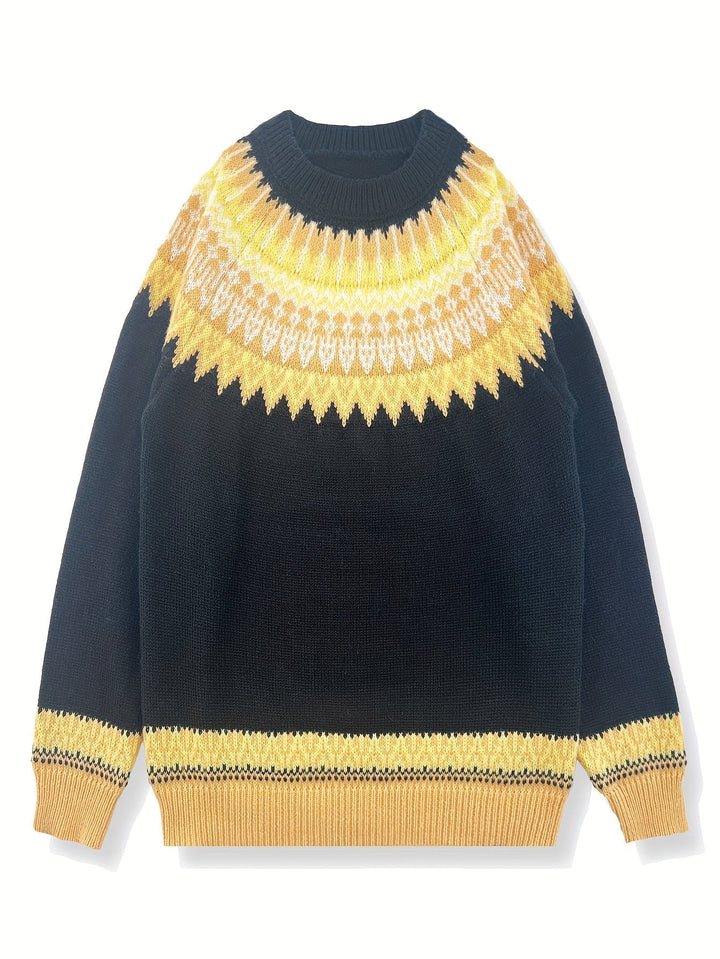 Chunky Jacquard Round Neck Sweater