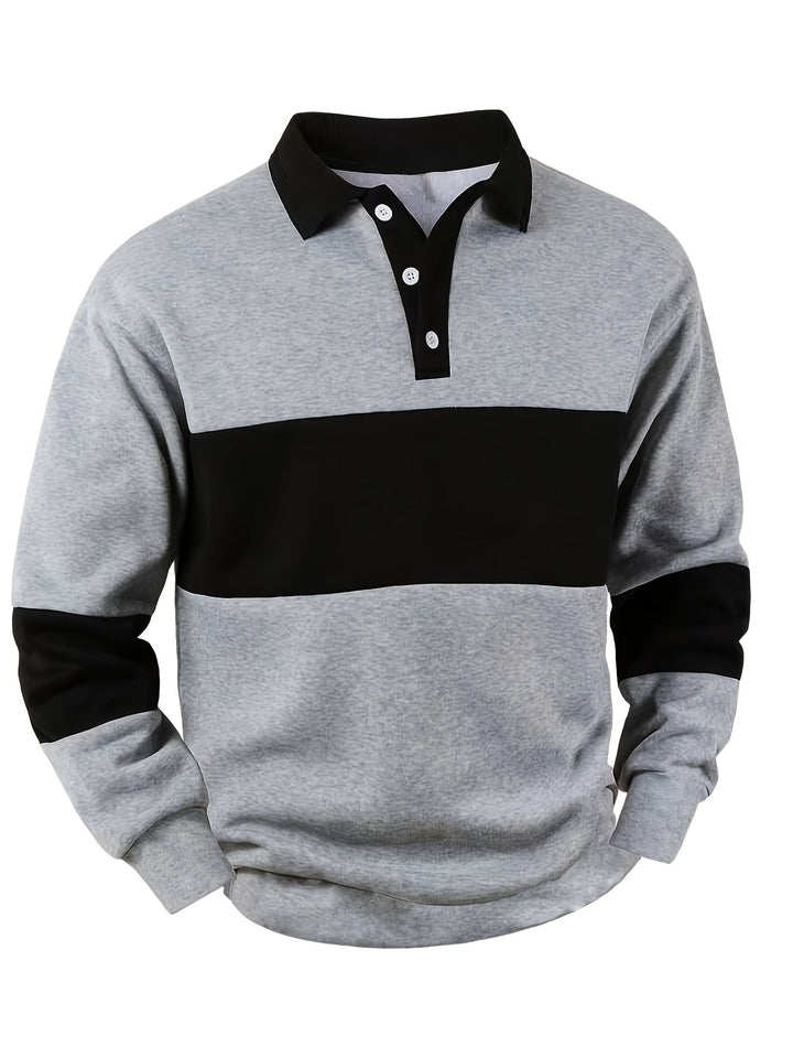 Color-Block Long Sleeve Polo Shirt