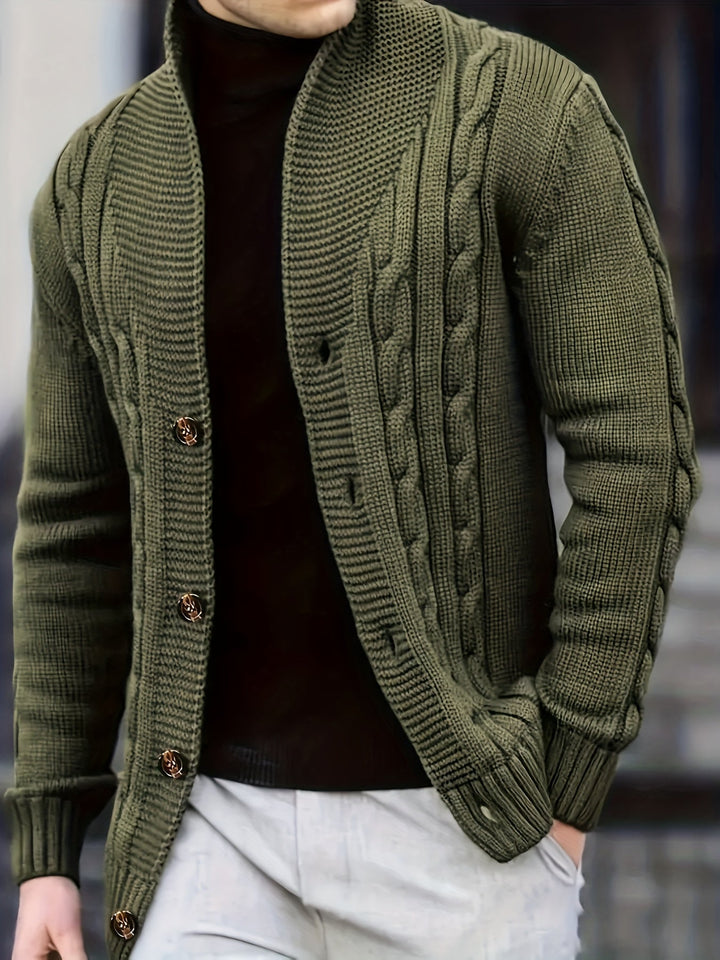 Cable-Knit Button Cardigan