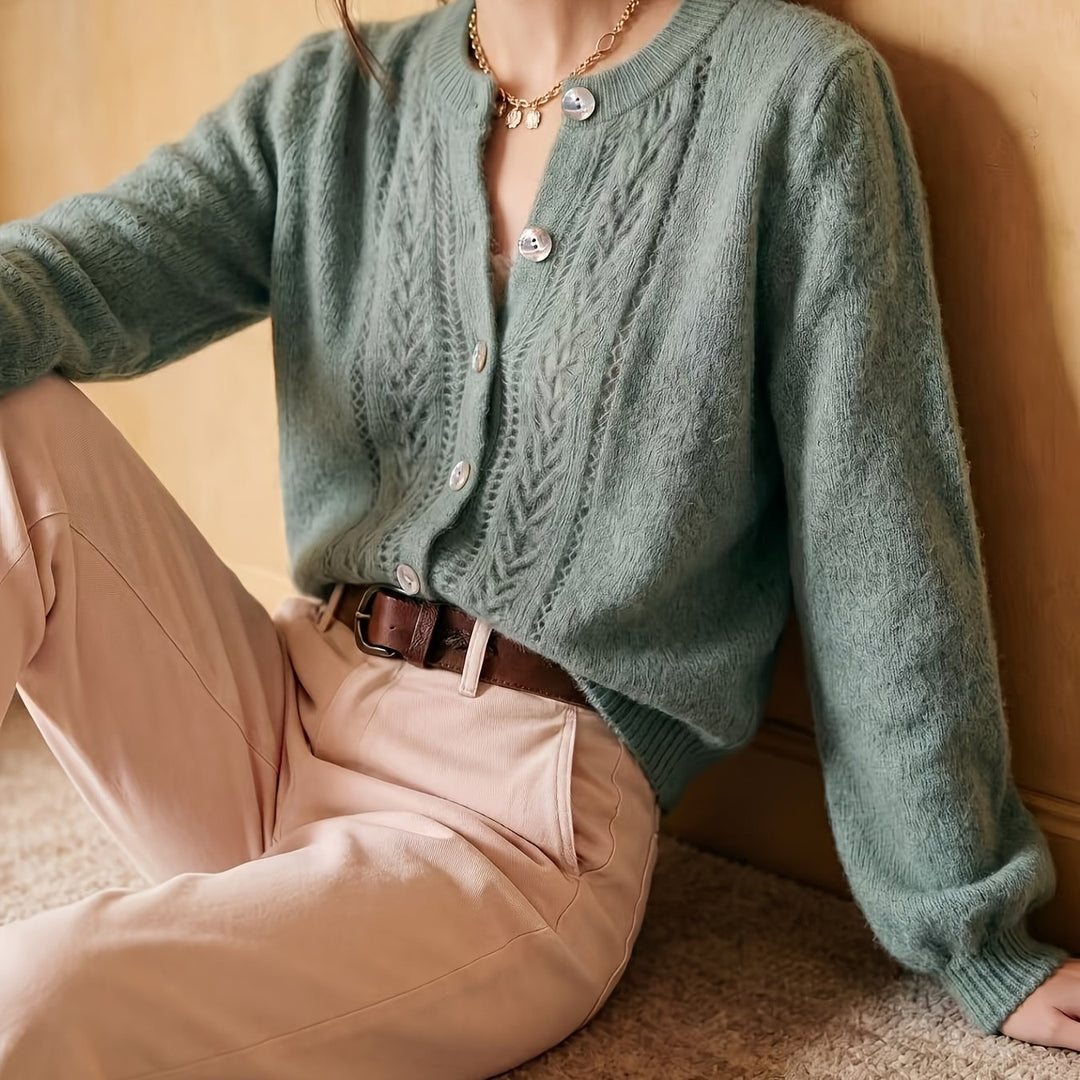 Softly Textured Round-Neck Cardigan