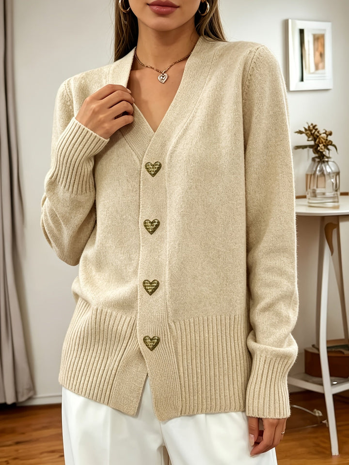 Heart-Button V-Neck Cardigan