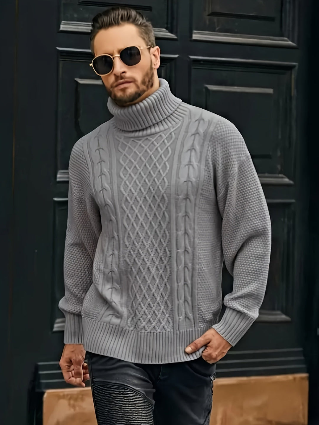 Classic Cable-Knit Turtleneck Sweater