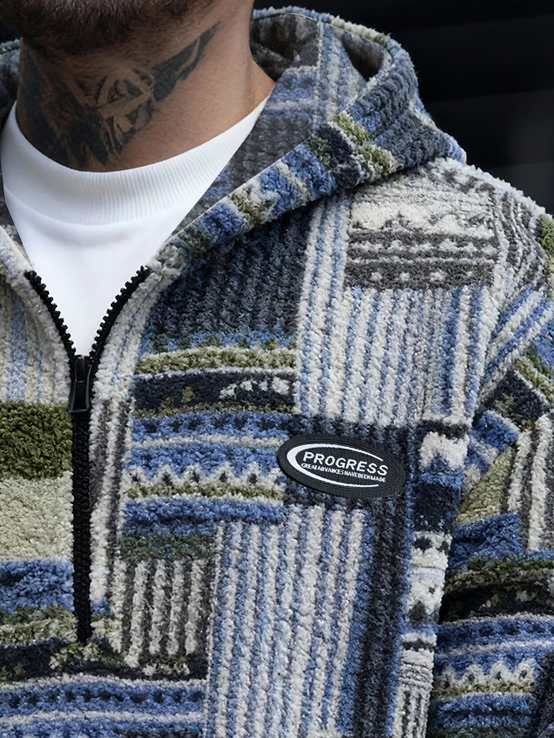 Patterned Quarter-Zip Sweater
