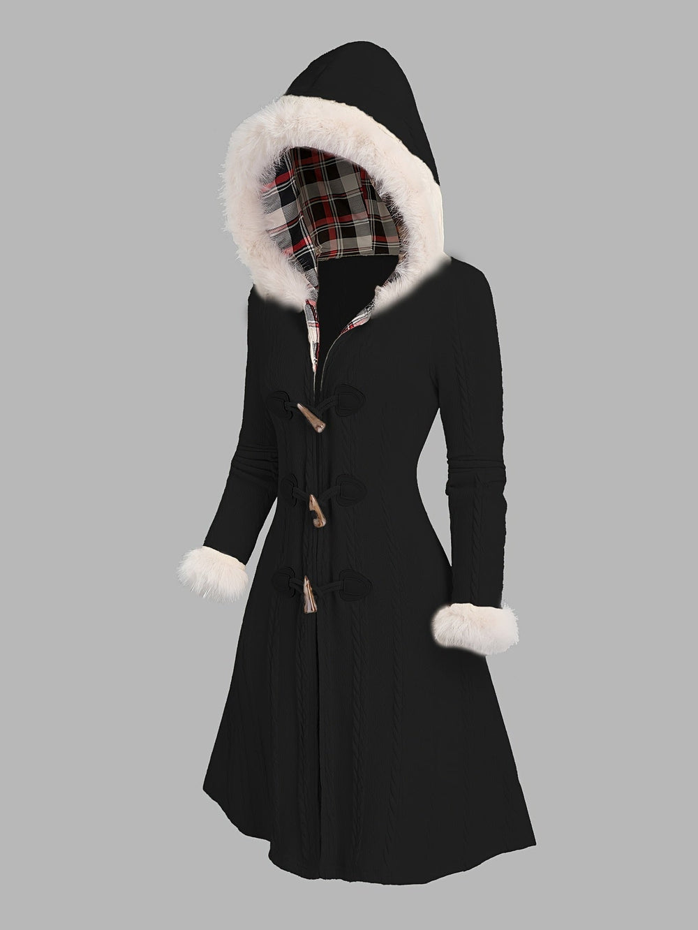 Fur-Trimmed Hooded Longline Coat