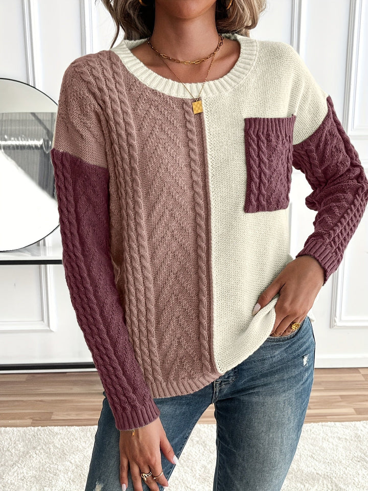 Color Block Cable Knit Sweater