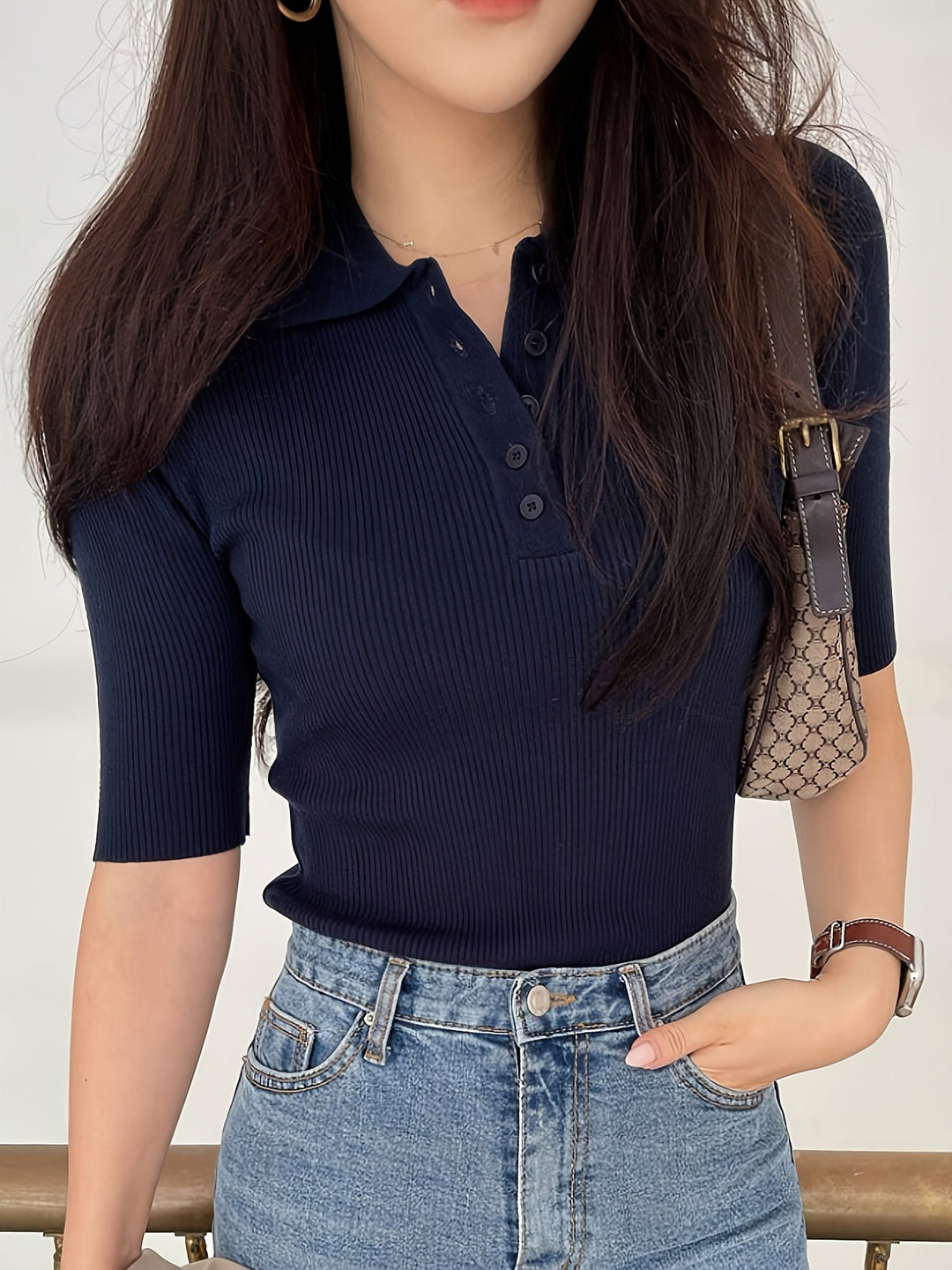 Ribbed Collared Top