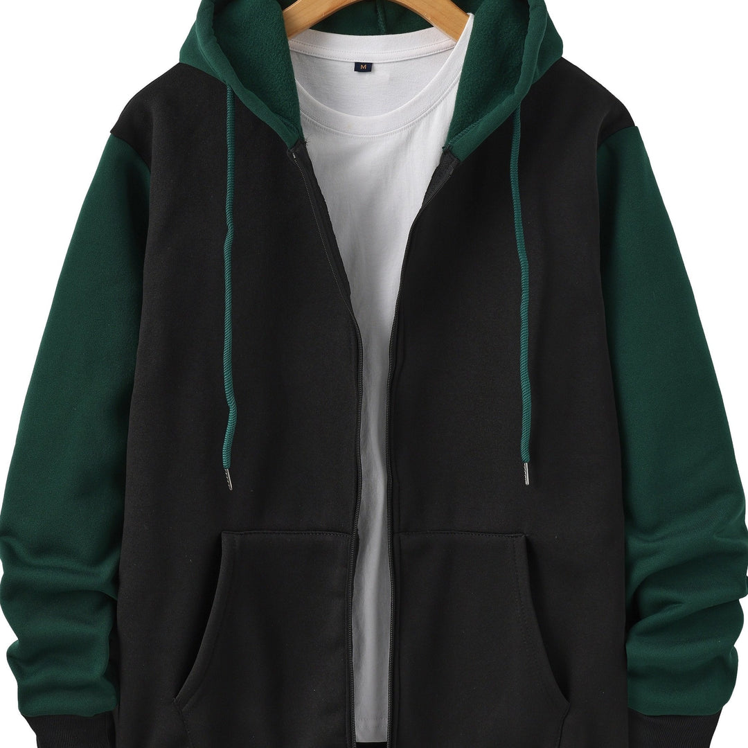 Color Block Zip-Up Hoodie