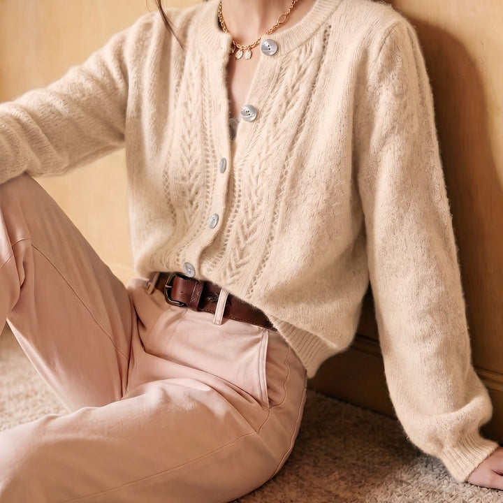 Softly Textured Round-Neck Cardigan