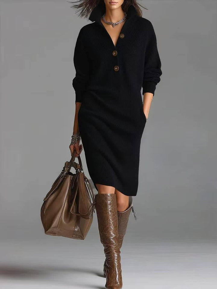 Relaxed Button-Up Sweater Dress