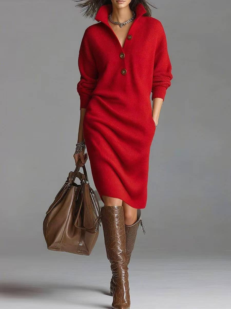 Relaxed Button-Up Sweater Dress