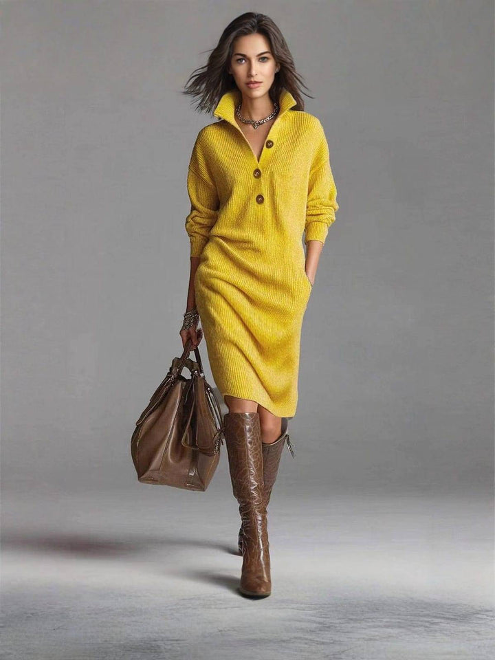 Relaxed Button-Up Sweater Dress