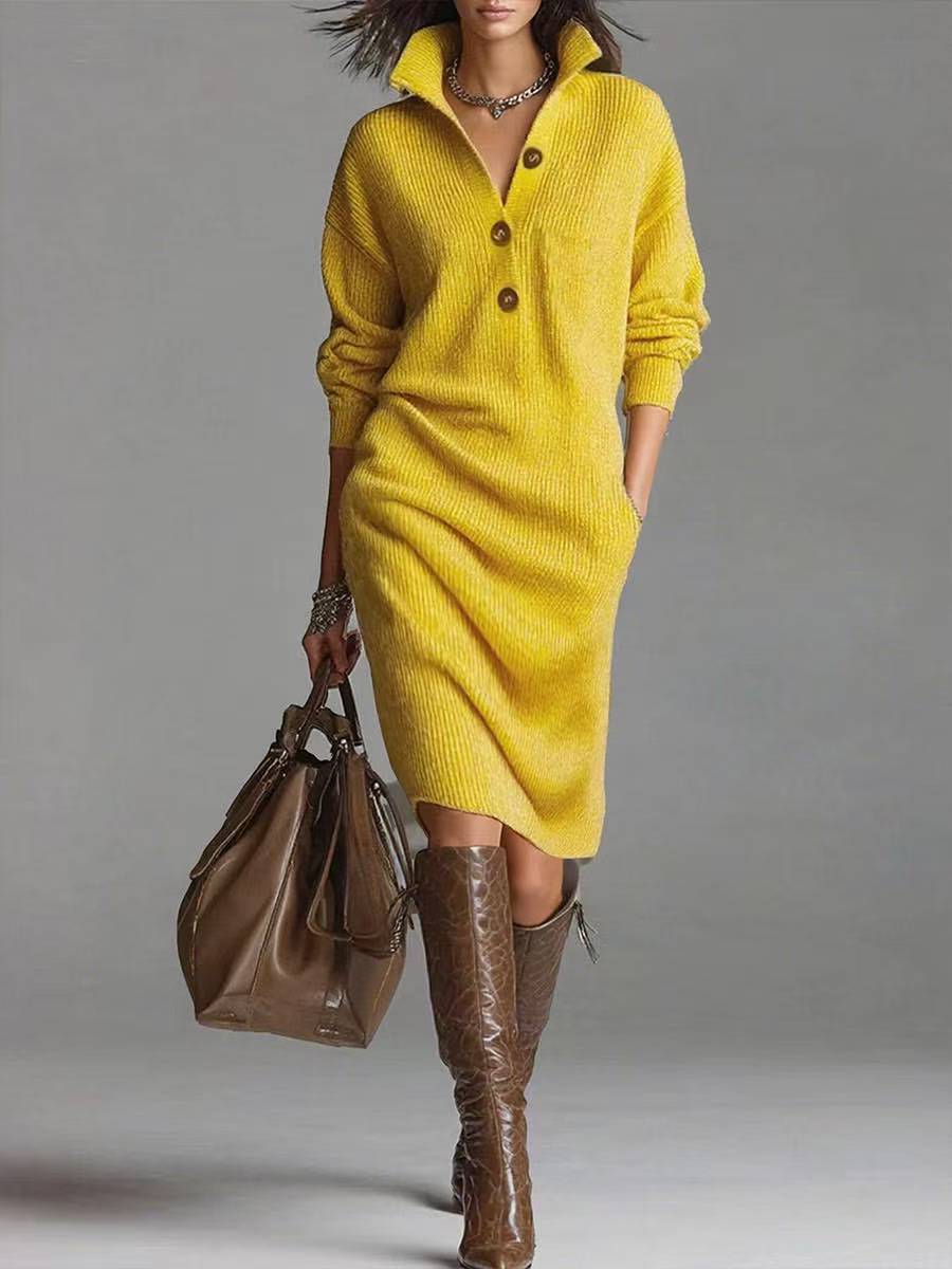 Relaxed Button-Up Sweater Dress