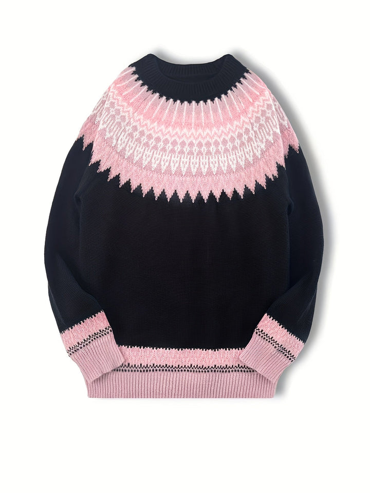 Chunky Jacquard Round Neck Sweater