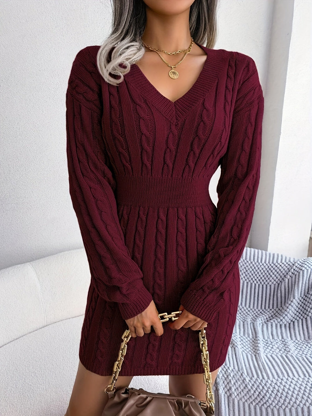 Cable-Knit Peplum Sweater Dress