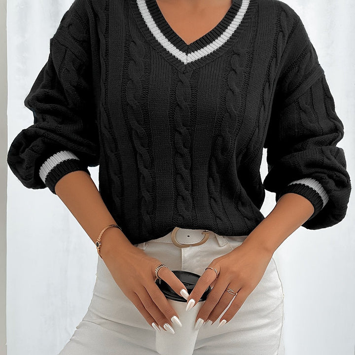 Cable-Knit V-Neck Sweater