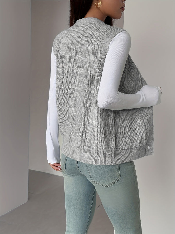 Buttoned V-Neck Knit Vest
