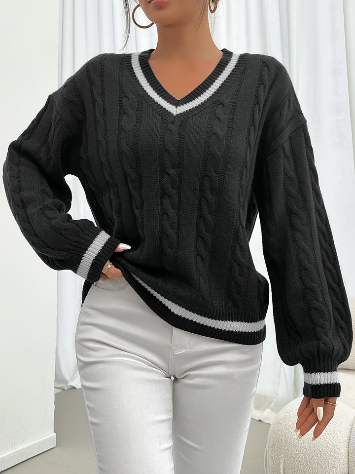 Cable-Knit V-Neck Sweater
