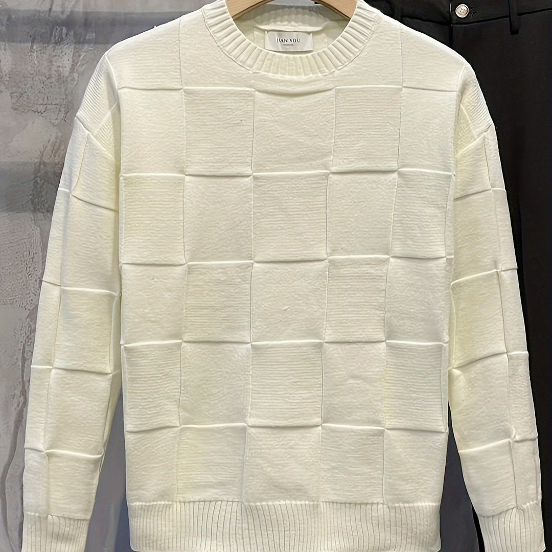 Textured Check Crewneck Sweater