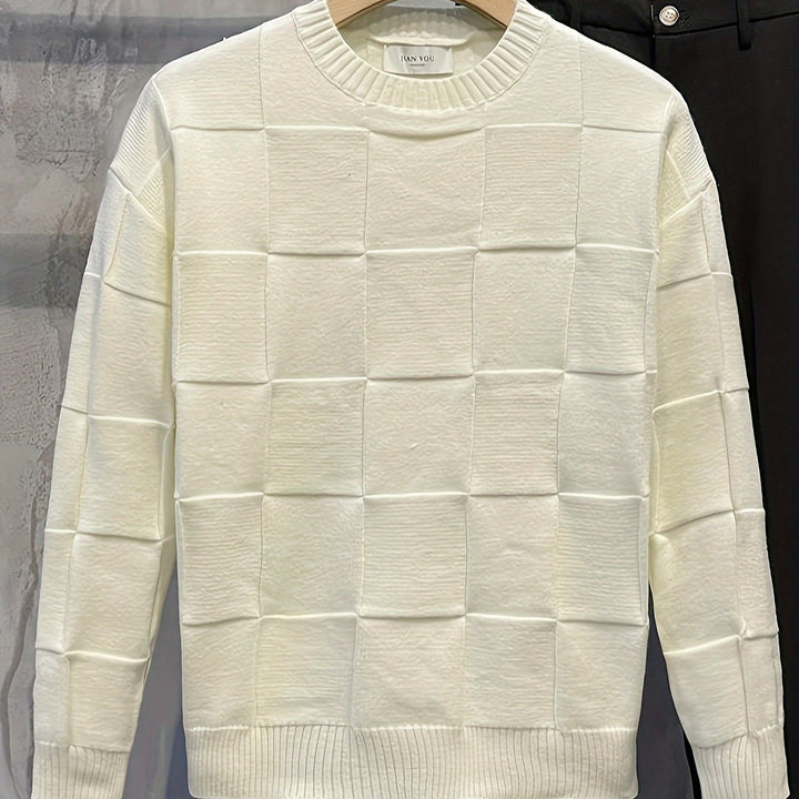 Textured Check Crewneck Sweater