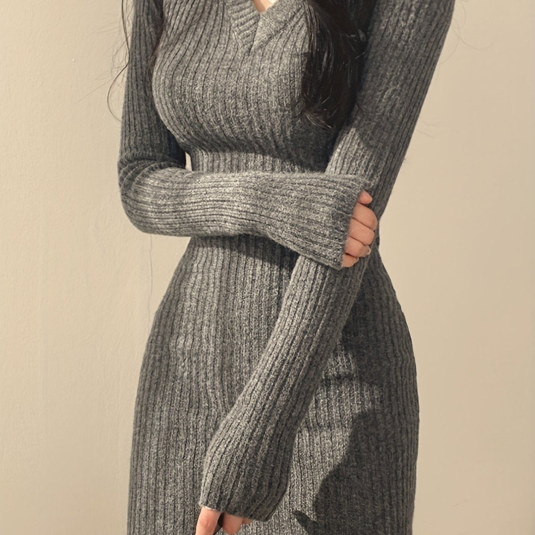 Ribbed V-Neck Slim-Fit Dress