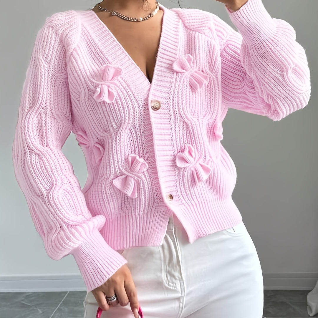 Soft Bow-Detail Long Sleeve Cardigan