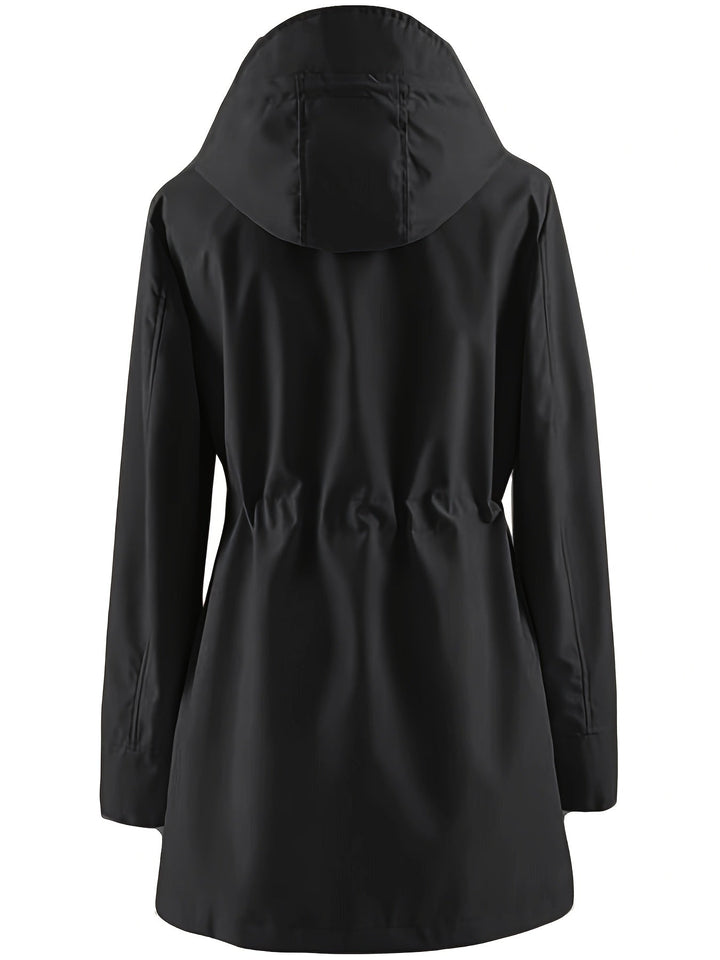Hooded Drawstring Rain Jacket
