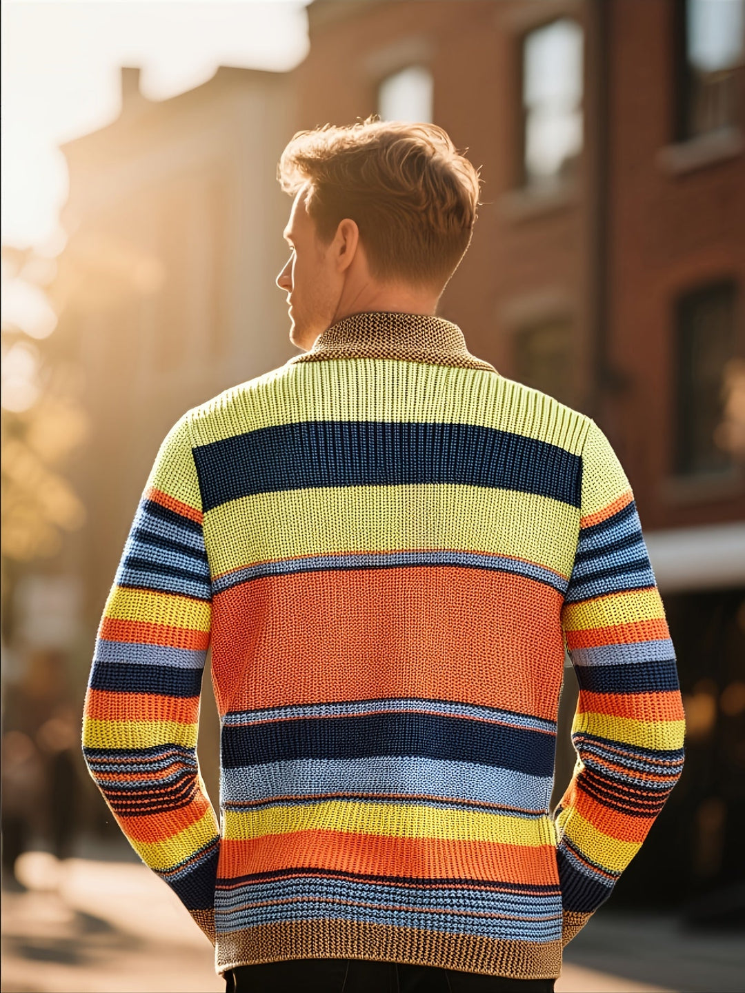 Striped Shawl-Collar Cardigan