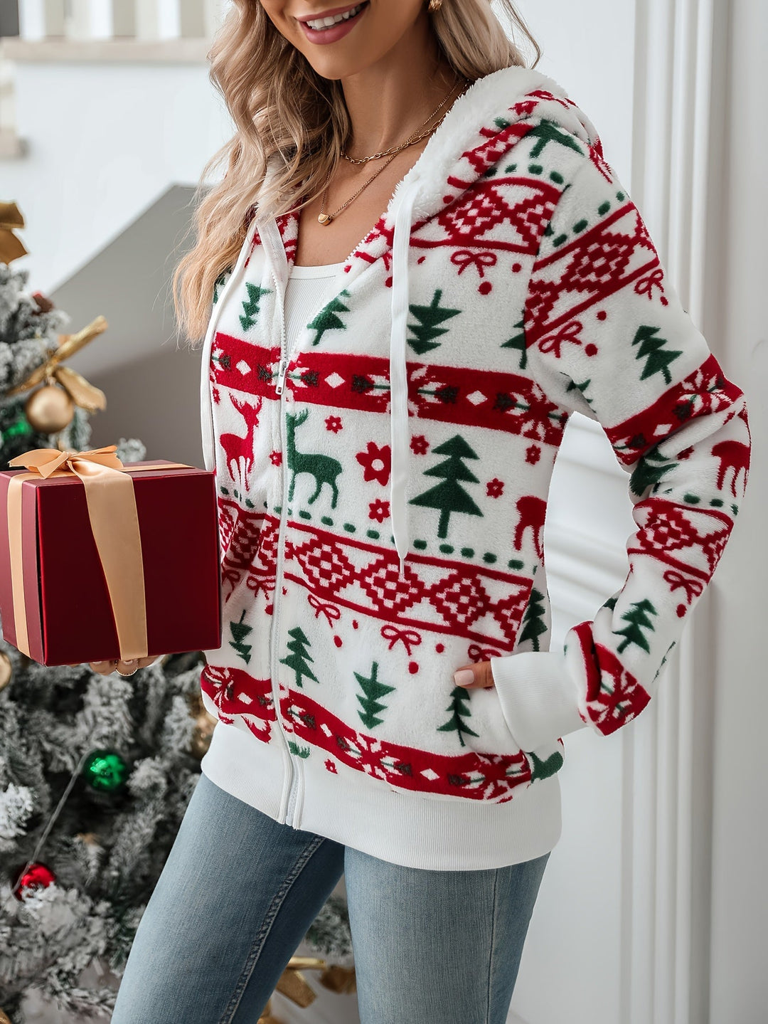 Cozy Christmas Hooded Zip Cardigan