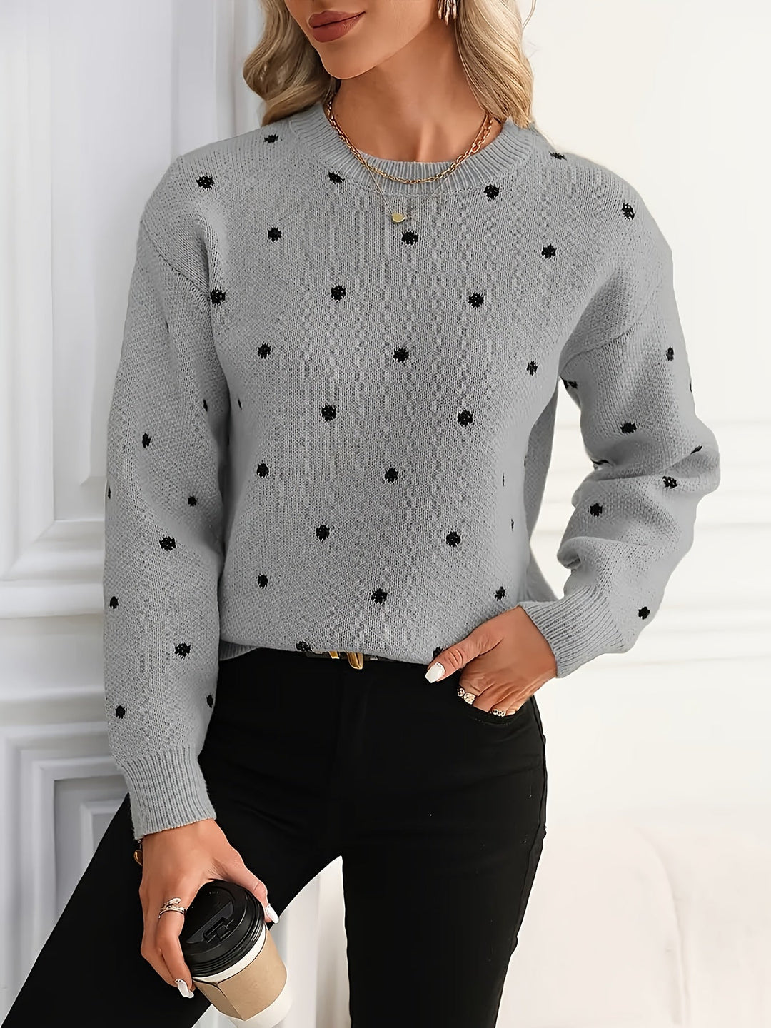 Polka Dot Crew Neck Sweater