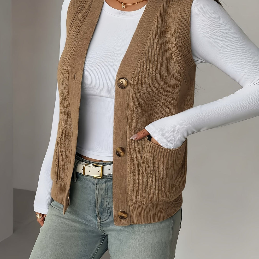 Buttoned V-Neck Knit Vest