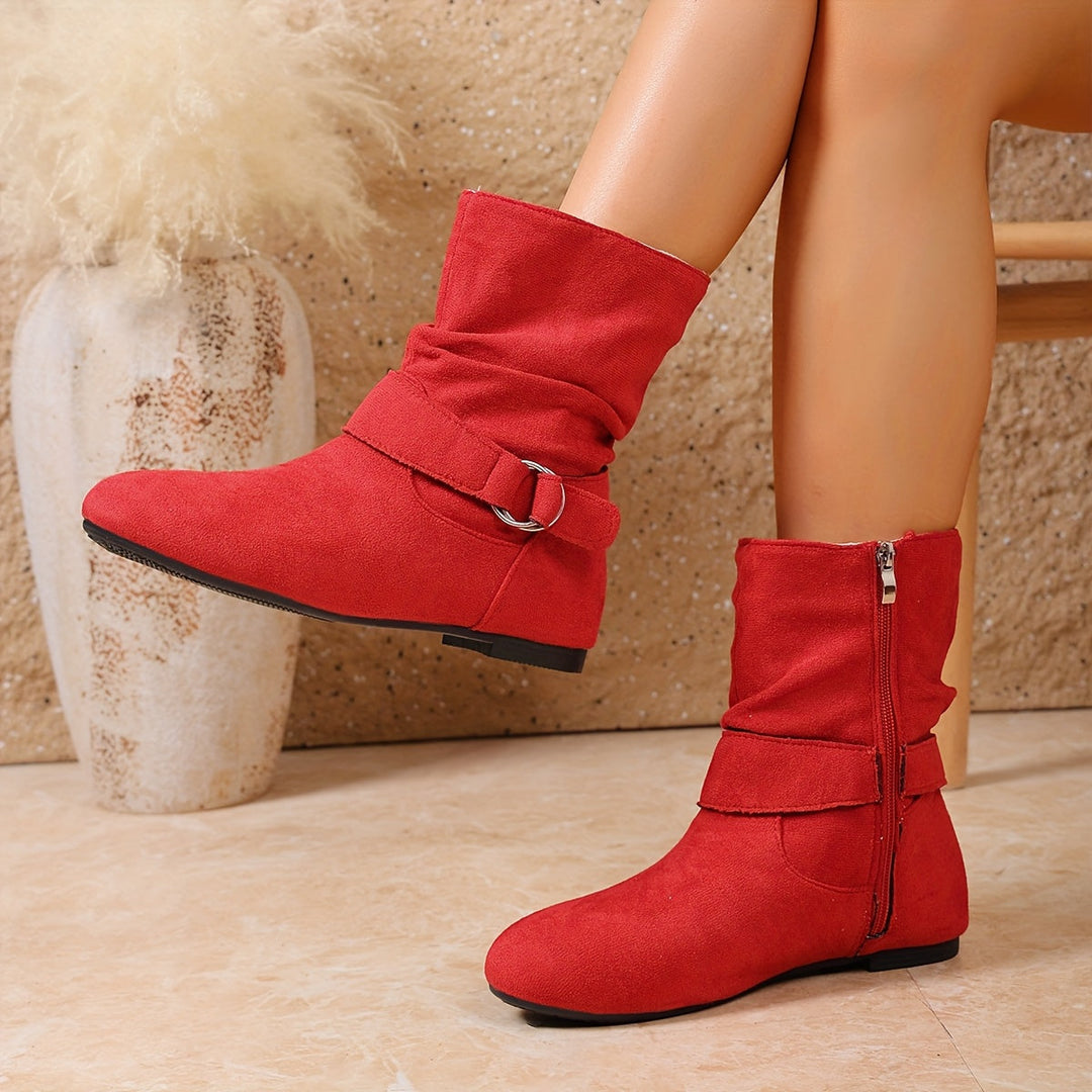 Slouch Buckle Mid-Calf Boots