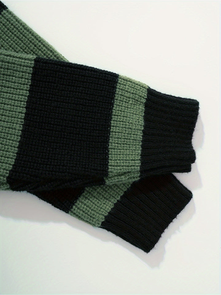 Color-Blocked Button-Neck Sweater