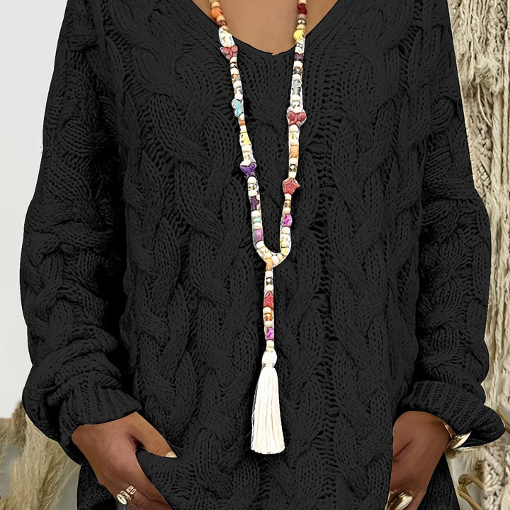 Relaxed Cable-Knit V-Neck Sweater