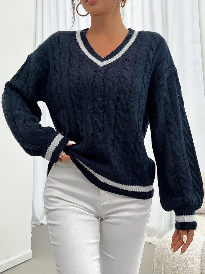 Cable-Knit V-Neck Sweater