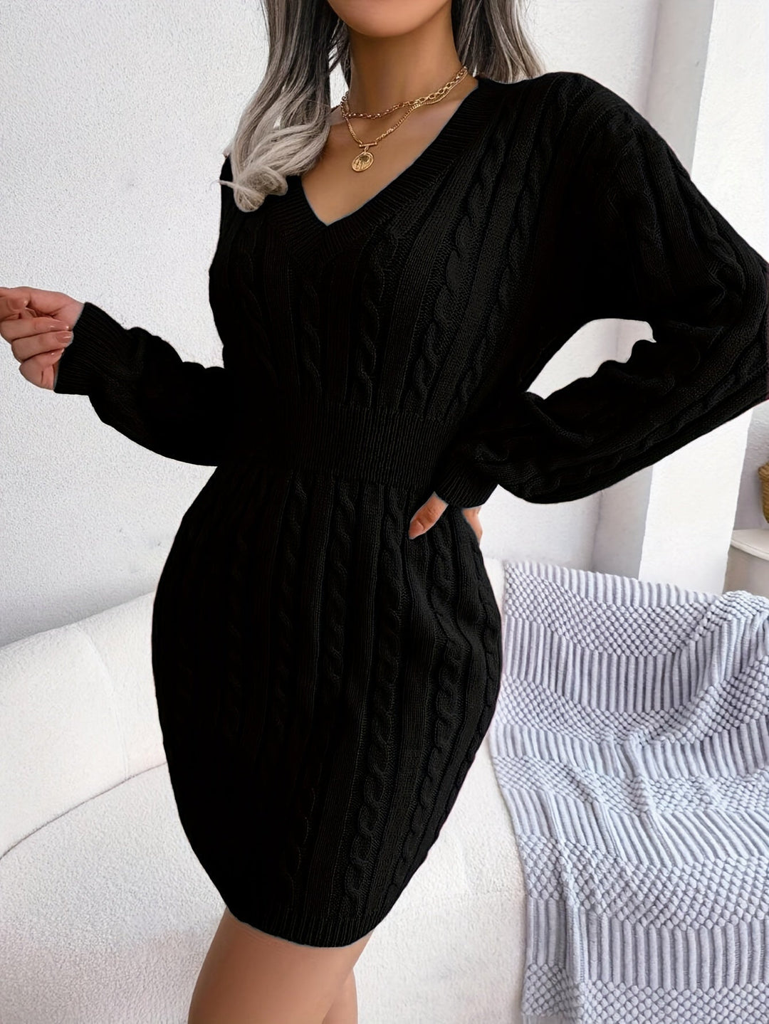 Cable-Knit Peplum Sweater Dress