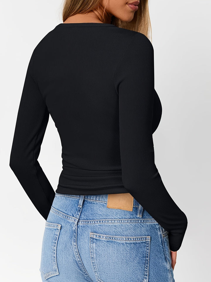 Fitted Button Henley Top