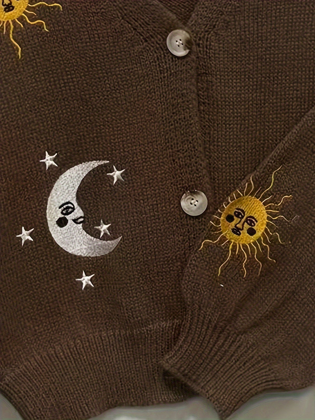 Celestial Embroidered Lantern-Sleeve Cardigan