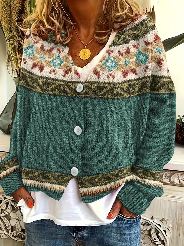 Patterned Button-Front Cardigan
