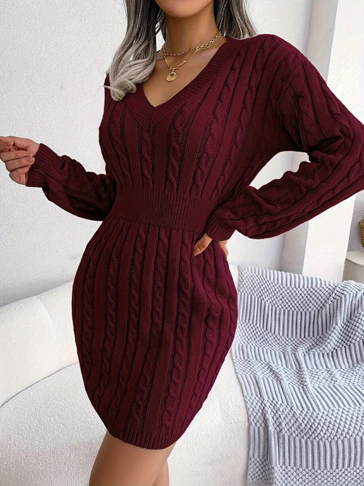 Cable-Knit Peplum Sweater Dress